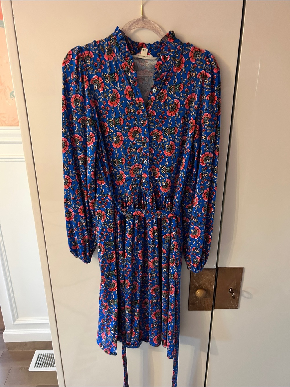 Boden Royal Blue Floral Long‑Sleeve Ruffle Dress